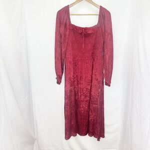 Maurices Red Smocked Midi Dress XL Milkmaid Romantic Renaissance Regency
